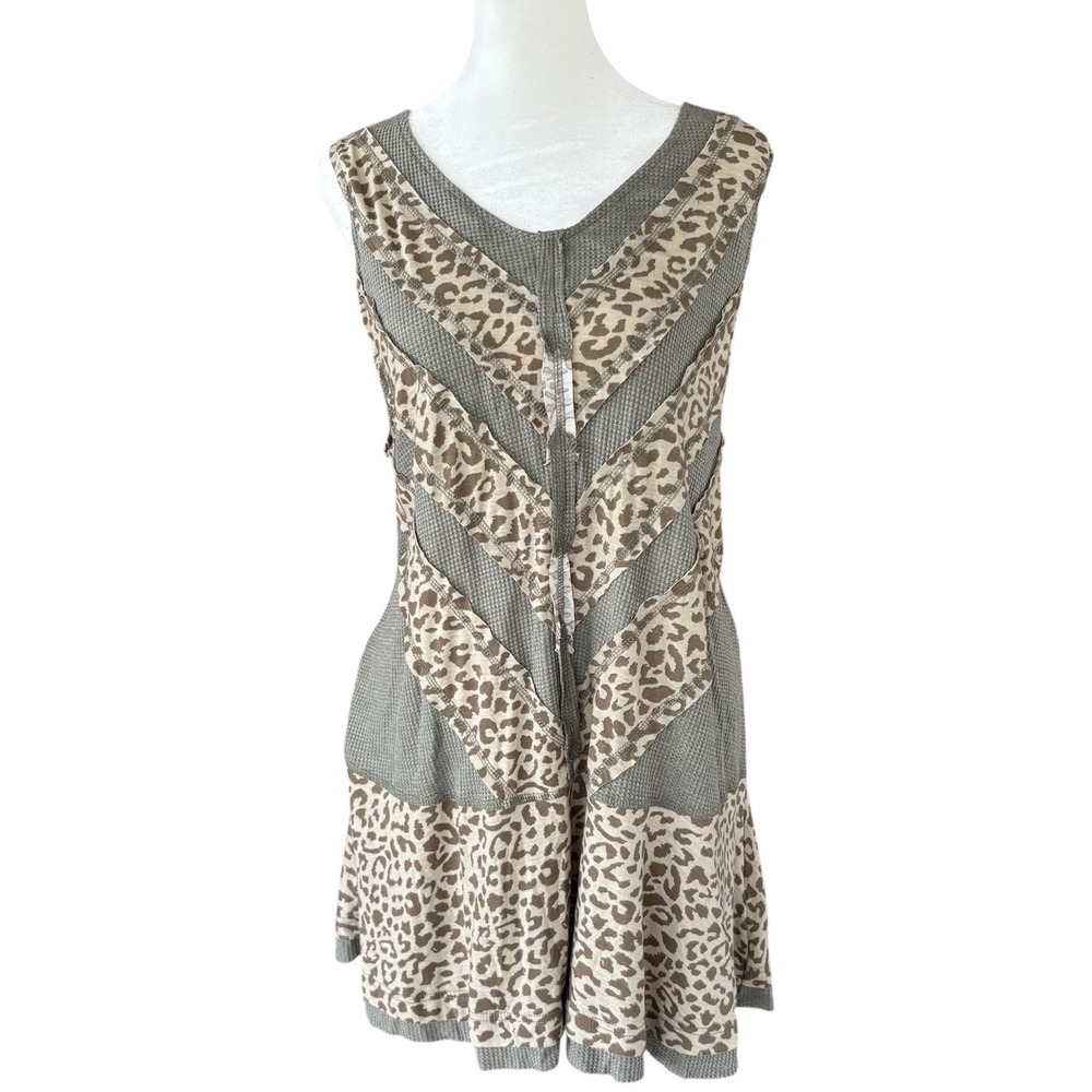 Pol Leopard Print Sleeveless Dress Womens L Boutique Olive Cheetah Patchwork NWT - Picture 1 of 7
